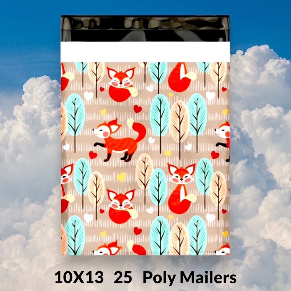 ( Quantity 25 10x13 ) Fox Hearts Fall Trees Poly Mailers Bag Shipping Envelope - Picture 1 of 1